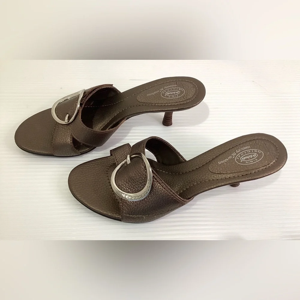 Dr. Scholl’s Leather Woman’s Sandals Slip on Shoes Size 8M Color Bronze Heel 2” - Picture 5 of 12